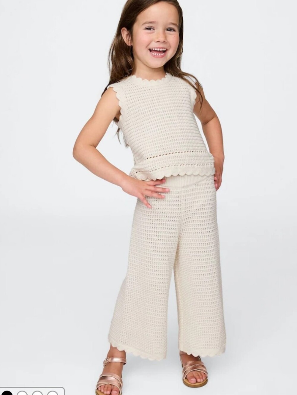 Baby Gap Girls Short Sleeve Crochet Knit 2 Piece Bundle Wide Leg Pangs Top 3Y